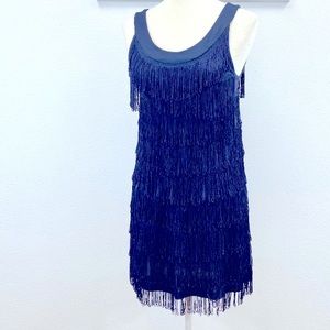 H&M Gatsby/flapper sz S navy blue column fringe dress, holiday, event or costume
